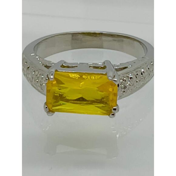 3CT Vintage Gold Plated Canary Yellow Radiant Sim Diamond CZ Engagement Ring 10 - Picture 2 of 10
